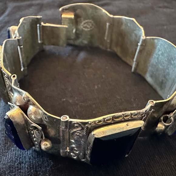 💙💙GORGEOUS!!💙💙Mexican diety blue glass tone mask panel bracelet. Marked 925. - Picture 5 of 6